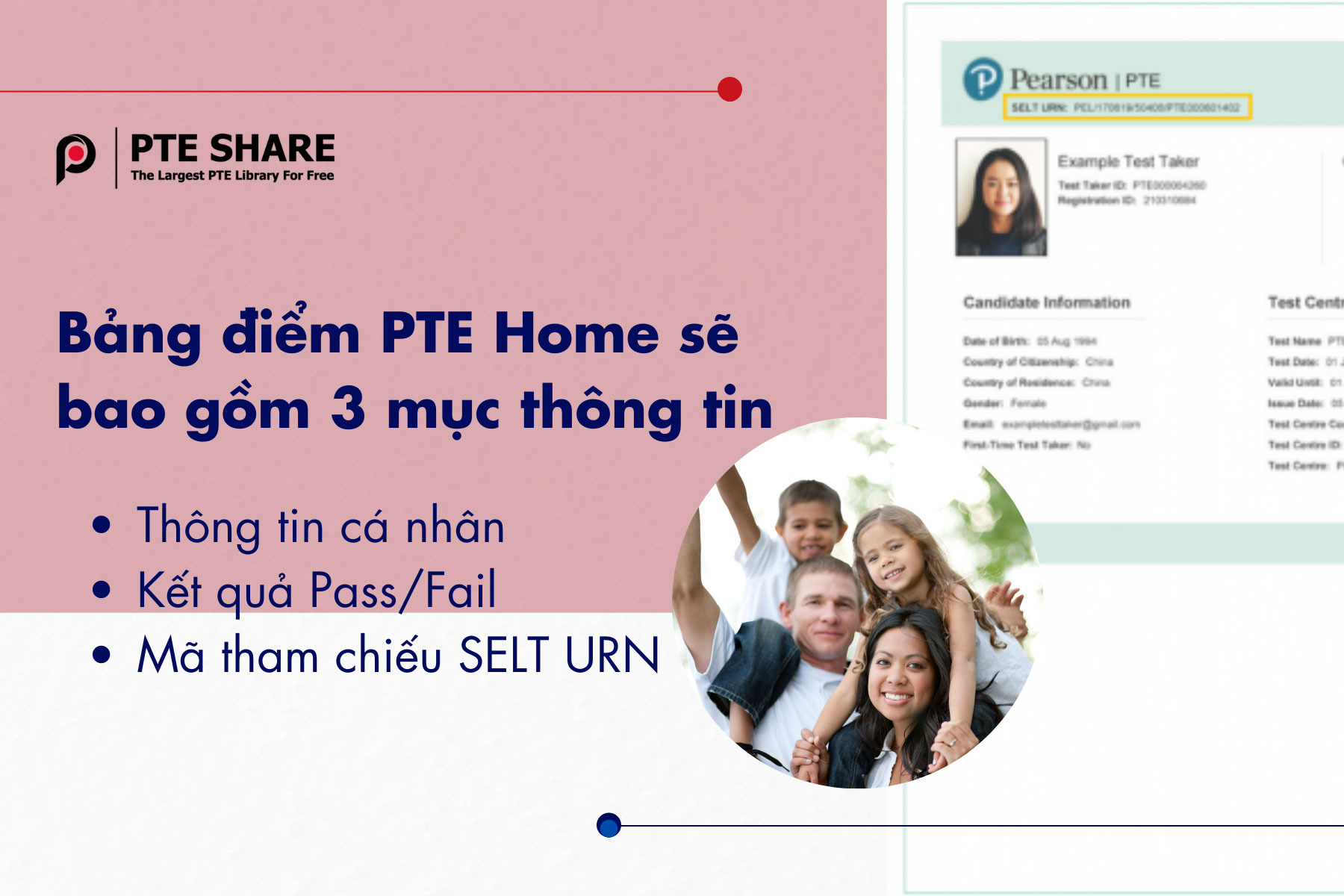 Bảng điểm PTE Home sẽ bao gồm 3 mục thông tin